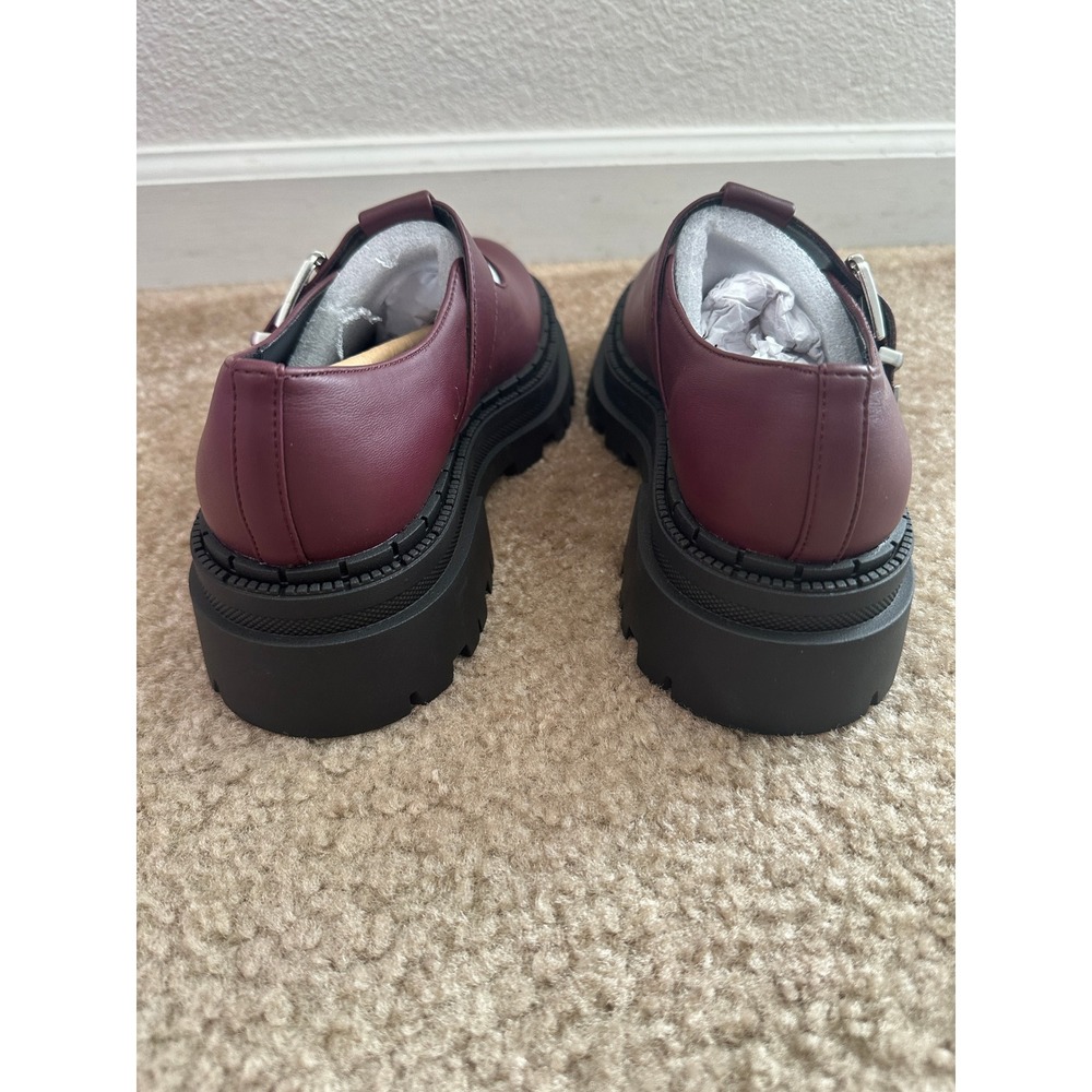 Steve Madden Kamlee T-Strap Loafers Womens 6.5 Wine Lug Sole‎ Platform Shoes NEW - Picture 7 of 9